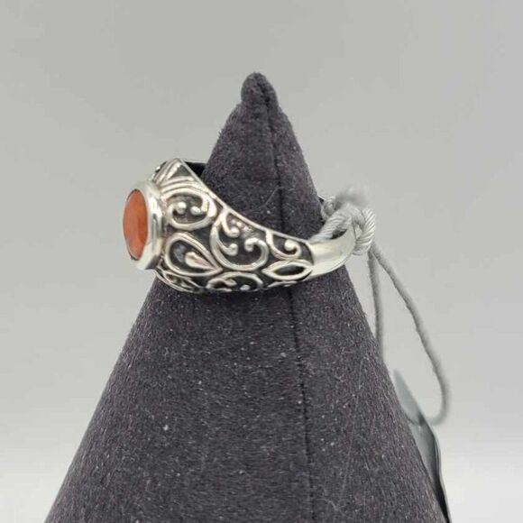 Samuel B Benham Orange Stone Sterling Silver Filigree Ring size 7 - Picture 10 of 12